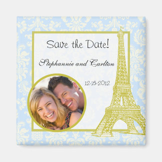 Bruiloft in Parijs Blauw Damask Aankondiging Magne Magneet