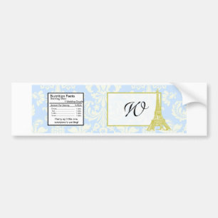 Bruiloft in Parijs Blauw Damast Water Flesetiket Bumpersticker