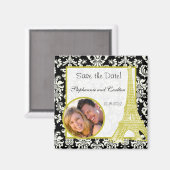 Bruiloft in Parijs Zwart Damask Aankondiging Magne Magneet (Voorkant / Achterkant)