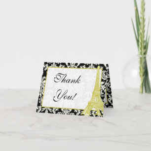 Bruiloft in Parijs Zwart Damask Dank u kaart