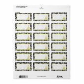 Bruiloft in Parijs Zwart Damask Mailingadres Etiket (Full Sheet)