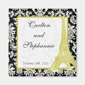 Bruiloft in Parijs Zwart Damast Magnet Favor
