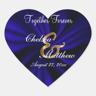 Bruiloft in Satijn Donkerblauw   personaliseren Hart Sticker