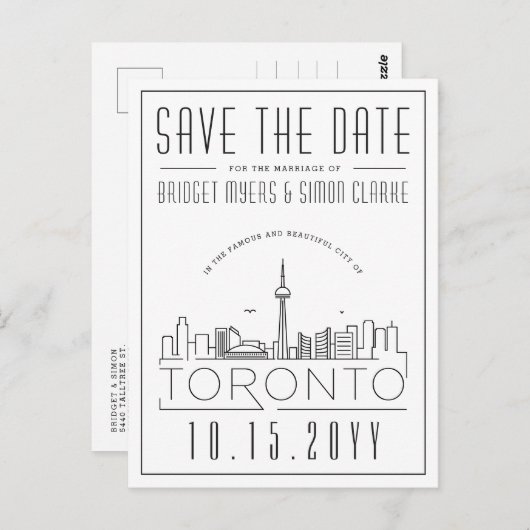 Bruiloft in Toronto, Canada Skyline Save the Date Briefkaart (Voorkant / Achterkant)