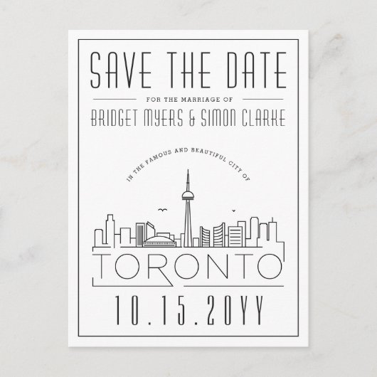 Bruiloft in Toronto, Canada Skyline Save the Date Briefkaart (Voorkant)