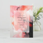 Bruiloft in zwarte, witte en rode inkt kaart (Staand voorkant)