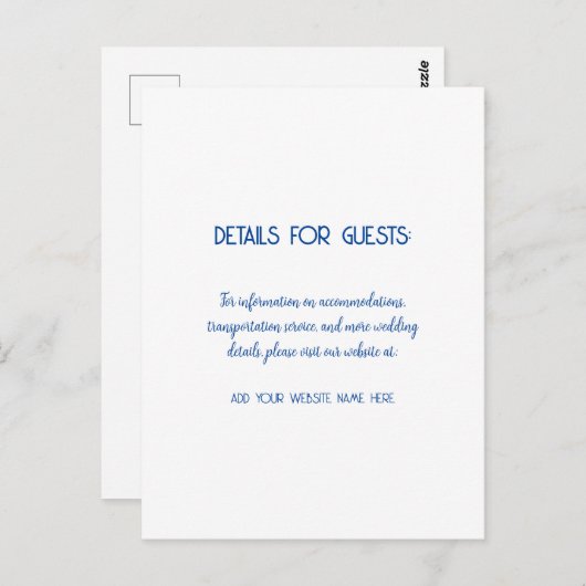 Bruiloft informatie Gasten Blauw Wit 2024 Briefkaart (Voorkant / Achterkant)