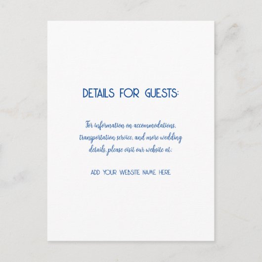 Bruiloft informatie Gasten Blauw Wit 2024 Briefkaart (Voorkant)