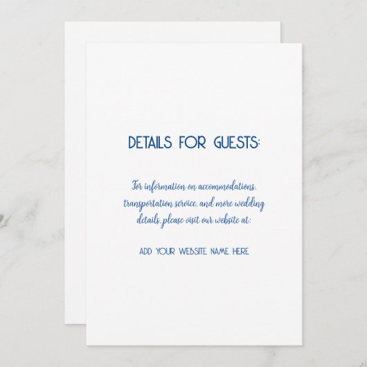 Bruiloft informatie Gasten Blauw Wit 2024 Kaart (Voorkant / Achterkant)