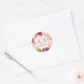 Bruiloft Initialen Blush Bourgondië Floral krans Ronde Sticker (Envelop)