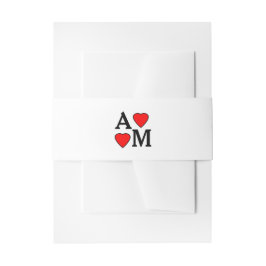 Bruiloft Initialen Red Hearts Belly Band Uitnodigingen Wikkel