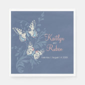 Bruiloft inkt kunst vlinders gedempt blauw en kora servet (Voorkant)