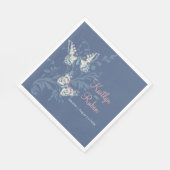 Bruiloft inkt kunst vlinders gedempt blauw en kora servet (Hoek)