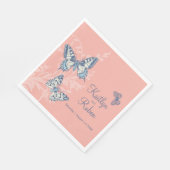 Bruiloft inkt kunst vlinders koraal en gedempt bla servet (Hoek)