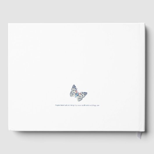 Bruiloft inkten kunst vlinders koraal gastenboek (Achterkant)