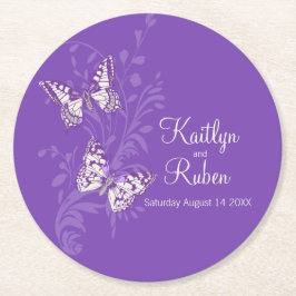 Bruiloft inkten kunst vlinders roze papier onderze ronde kartonnen onderzetter