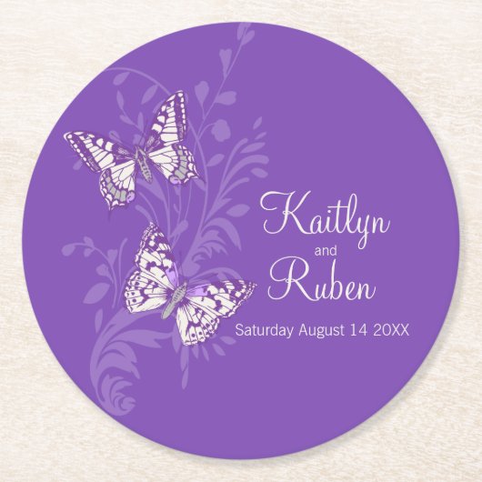 Bruiloft inkten kunst vlinders roze papier onderze ronde kartonnen onderzetter (Voorkant)