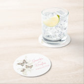 Bruiloft inkten kunst vlinders roze papier onderze ronde kartonnen onderzetter (Insitu)