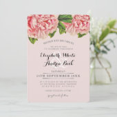 BRUILOFT INVITE chique blush roze bloemenpioen blo Kaart (Staand voorkant)