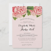 BRUILOFT INVITE chique blush roze bloemenpioen blo Kaart (Voorkant)