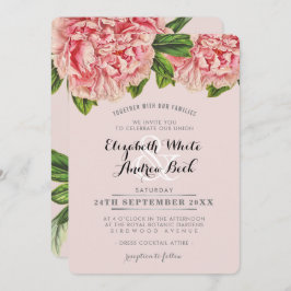 BRUILOFT INVITE chique blush roze bloemenpioen blo Kaart