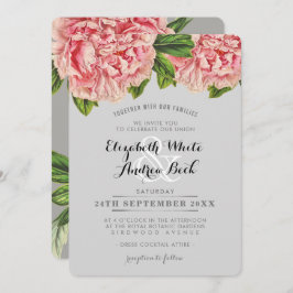 BRUILOFT INVITE chique blush roze bloemenpioen blo Kaart