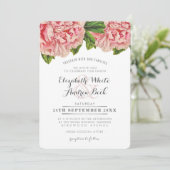 BRUILOFT INVITE chique roze bloemige pioen bloemen Kaart (Staand voorkant)