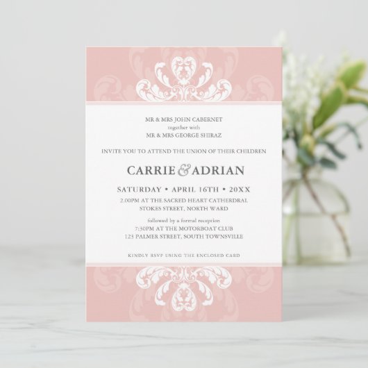 BRUILOFT INVITE formele luxe blush roze 5x7 Kaart (Staand voorkant)