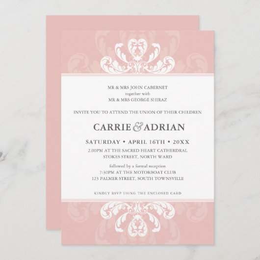 BRUILOFT INVITE formele luxe blush roze 5x7 Kaart (Voorkant / Achterkant)