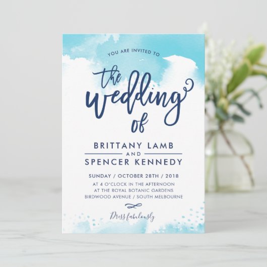 BRUILOFT INVITE modern stijlvol aqua blauw waterve Kaart (Staand voorkant)