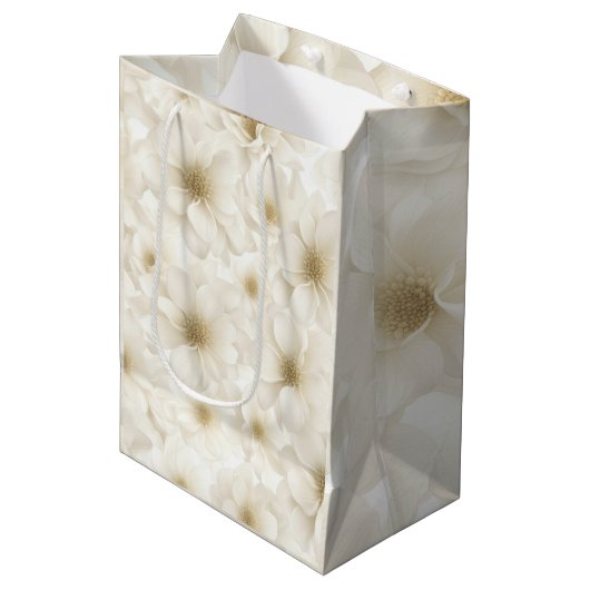 Bruiloft Ivoor Bloemen Abstract Medium Cadeauzakje (Voorkant Gekanteld)