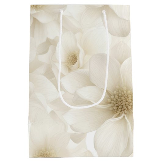 Bruiloft Ivoor Bloemen Abstract Medium Cadeauzakje (Achterkant)