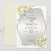 Bruiloft | Ivory Yellow Blush Waterverf Rozen Kaart (Voorkant / Achterkant)