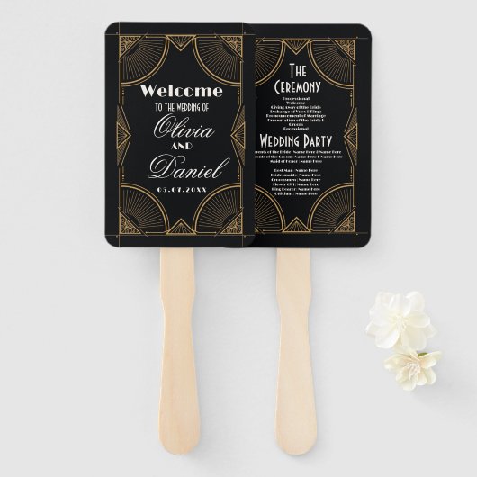 Bruiloft jaren '20 Hand Fan Elegante Art Deco Gats Handwaaier (Voorkant en achterkant)