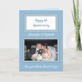 Bruiloft Jubileum blauw en wit foto Kaart