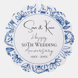 Bruiloft Jubileum Bleu Florals Ornament Kaart
