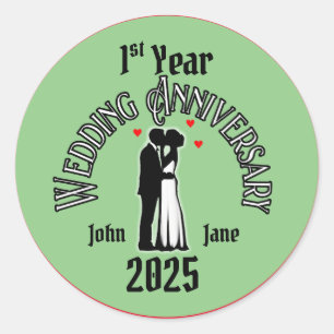 Bruiloft Jubileum bruid en bruidegom paar kussen Ronde Sticker