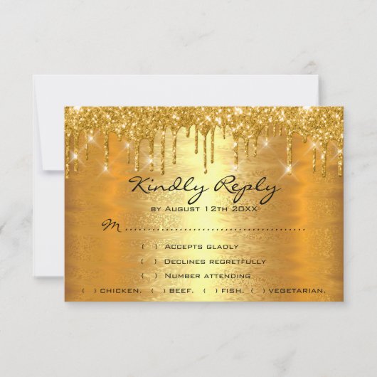 Bruiloft Jubileum Bruids Goud Glitter RSVP Kaartje (Voorkant)