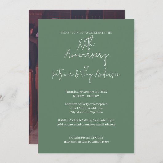 Bruiloft Jubileum & foto - Sage Green Modern Kaart (Voorkant / Achterkant)