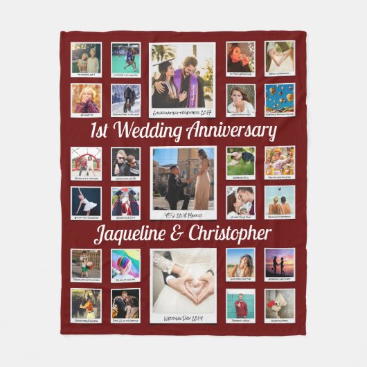 Bruiloft Jubileum Fotocollage Fleece Deken (Voorkant)