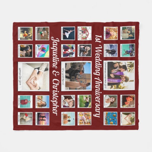 Bruiloft Jubileum Fotocollage Fleece Deken (Voorkant (Horizontaal))