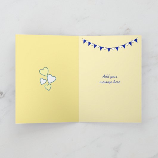 Bruiloft Jubileum geel met bunting en harten Kaart (Binnen)