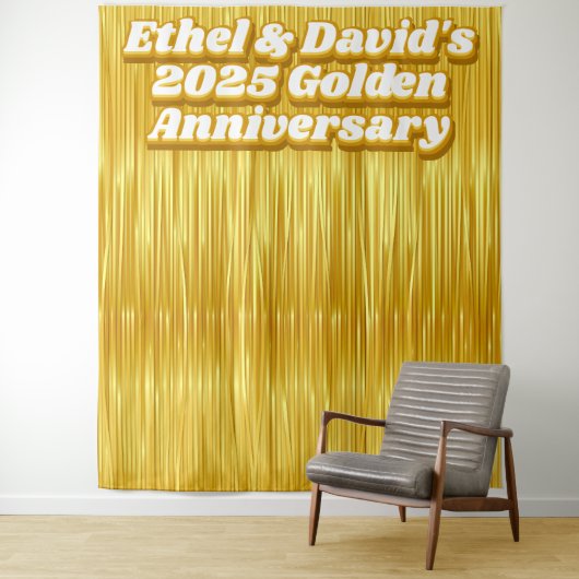 Bruiloft Jubileum Gouden Faux Streamer Achtergrond Wandkleed (In situ)