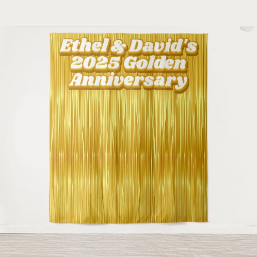 Bruiloft Jubileum Gouden Faux Streamer Achtergrond Wandkleed (Voorkant)