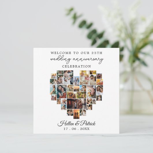 Bruiloft Jubileum Hart Foto Collage Modern Feestdagenkaart (Staand voorkant)