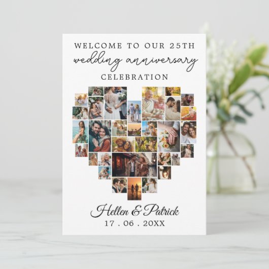 Bruiloft Jubileum Hart Foto Collage Modern Kaart (Staand voorkant)