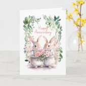 Bruiloft Jubileum Konijnen met Waterverf Bloem Kaart (Gele Bloem)