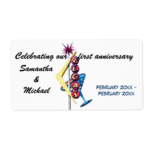 Bruiloft Jubileum Las Vegas Wijnlabels Etiket (Voorkant)