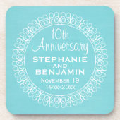 Bruiloft Jubileum met Blauwgroen blauwe achtergron Onderzetter (Voorkant)