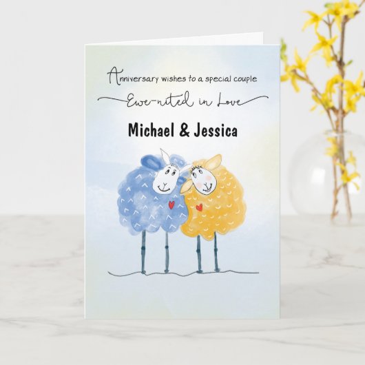 Bruiloft Jubileum  Namen Twee Schattig Ha Kaart (Gele Bloem)